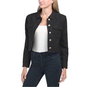 Rachel Zoe Black Boucle Cropped Jacket Size M